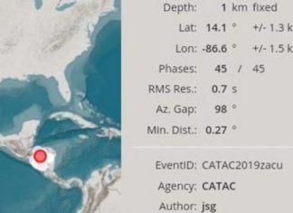 Temblor de 4.1 grados en Yuscarán, El Paraíso