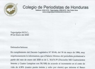 Colegio de Periodistas de Honduras anuncia nuevo salario mínimo para el 2020