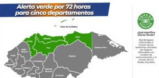Copeco declara alerta verde en cinco departamentos de Honduras por frente frío