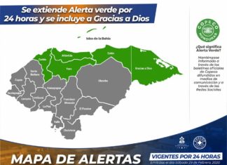 Alerta Verde se extiende por 24 horas a 5 departamentos y se incluye Gracias a Dios