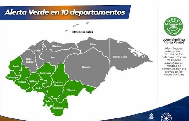 Copeco decreta Alerta Verde por 72 horas en 10 departamentos de Honduras