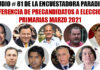 Estudio # 81 de la encuestadora paradigma Preferencia de precandidatos a elecciones primarias marzo 2021