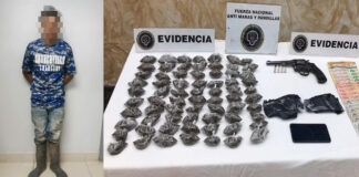 Agentes policiales detienen a dos integrantes de la Mara Salvatrucha en posesión de arma de fuego y droga