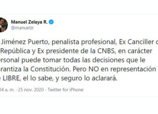 Milton Jiménez no representa a Libre y aclara que es a título personal que formará parte del Consejo Consultivo