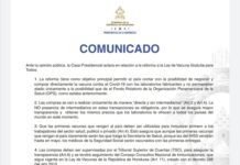 COMUNICADO: Ante la opinión pública, la Casa Presidencial aclara en relación a la reforma a la Ley de Vacuna Gratuita para Todos