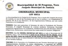 Se emite Ley Seca mediante ordenanza municipal en El Progreso