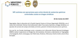 MP continúa con operaciones para evitar desvío de sustancias químicas controladas usadas en drogas sintéticas