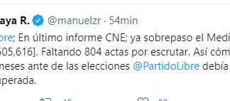 Contundente Twitter del ex presidente Manuel Zelaya sobre resultados electorales