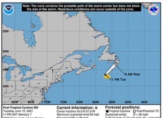 Tormenta Bill, a punto de ser sistema «extratropical» en el Atlántico norte