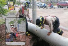 Rescatan a un anciano que cayó en un tragante del bulevar Suyapa cerca del Hospital Escuela