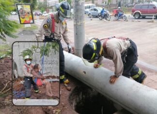 Rescatan a un anciano que cayó en un tragante del bulevar Suyapa cerca del Hospital Escuela
