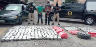 Detienen a dos personas en posesión de 496 paquetes de marihuana en la salida a Olancho