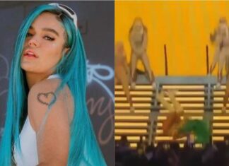 Karol G sufre una aparatosa caída en pleno concierto en Miami (Vídeo)
