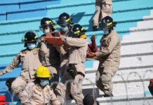 Cuerpos de Bomberos realizan simulacro en el Estadio Nacional previo a toma de posesión