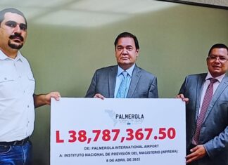 Palmerola efectúa primer pago al INPREMA por concepto de intereses del préstamo para la construcción de la terminal aérea