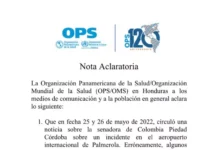 La OPS pide no confundir a su representante, Piedad Huerta, con senadora colombiana