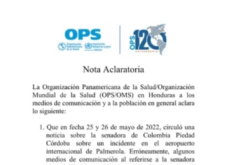 La OPS pide no confundir a su representante, Piedad Huerta, con senadora colombiana