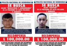 La Policía Nacional ofrece 100 mil lempiras a quien de información del “Raptor” y “Malhechor” involucrados en la masacre de La Paz