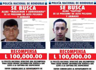 La Policía Nacional ofrece 100 mil lempiras a quien de información del “Raptor” y “Malhechor” involucrados en la masacre de La Paz