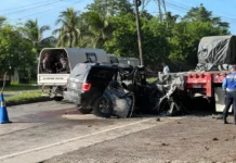Cuatro muertos y dos heridos deja accidente entre camioneta y rastra en Puerto Cortés
