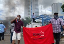 Bases de Libre protestan exigiendo trabajo y la destitución del director de Banhprovi, Edwin Araque