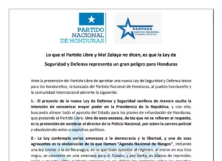 El Partido Nacional señala que la nueva ley del Consejo Nacional de Defensa y Seguridad es una copia de los mecanismos de Nicaragua