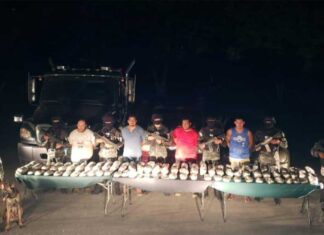 Capturan a cuatro sujetos que llevaban ocultos en llantas 158 paquetes de marihuana en Cortés