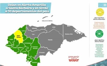 Santa Bárbara sigue en Alerta Amarilla y otros 12 departamentos en Verde