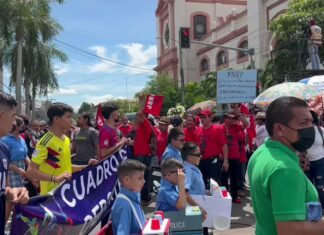 Critican que el FNRP se metió «a la brava» al desfile estudiantil en SPS