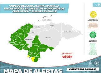 Declaran Alerta Amarilla en las zonas bajas de Choluteca y Alianza en Valle