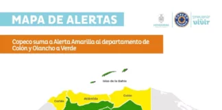 Copeco decreta Alerta Amarilla para el departamento de Colón y Alerta Verde para Olancho