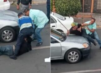 Dos hombres se van a los golpes en el Bulevar Morazán de Tegucigalpa