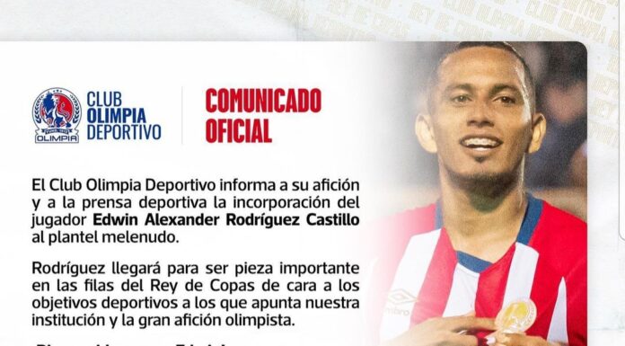 El Club Deportivo Olimpia anuncia el regreso de Edwin Rodríguez para este torneo de Clausura