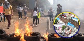 Afectados por la falla geológica de la Guillén se toman la carretera que dirige a Valle de Ángeles y exigen las casas prometidas por el alcalde