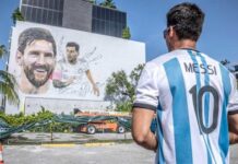 Un mural de 20 metros de un Messi sonriente le da la bienvenida a Miami