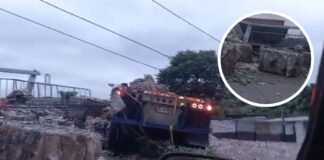 Volcamiento de rastra provoca caos vehicular en la carretera al sur