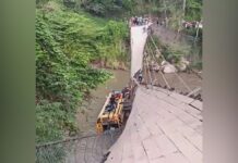 Desaparecidos el conductor y ayudante de bus que cayó al río al intentar cruzar un puente de hamaca en Santa Bárbara