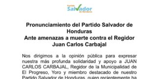 El PSH denuncia amenazas a muerte contra un regidor en El Progreso, Yoro
