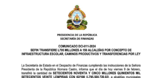 Secretaría de Finanzas dio a conocer que transfirió L 795 millones a 150 alcaldías