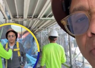 Eduardo Maldonado se subió a un andamio para observar cómo trabajan los hondureños en EE. UU.