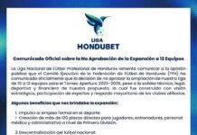 La Federación de Fútbol de Honduras niega expansión de la Liga Nacional a 12 equipos