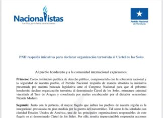 El Partido Nacional reta al gobierno a definir postura frente al Cártel de los Soles