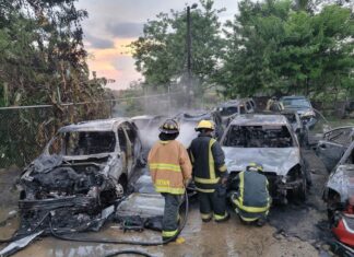 Incendio deja calcinados ocho vehículos importados en Puerto Cortés