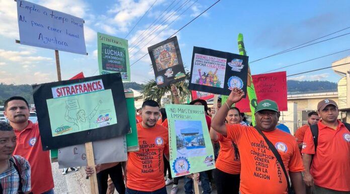 Sindicatos de maquilas se movilizan en Choloma en rechazo a la Ley de Empleo Parcial