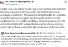 Embajada de EE. UU. respalda reformas del presidente Asfura en la ENEE y destaca oportunidades para la inversión energética