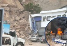 Gigantesco derrumbe en el Anillo Periférico destruye bodegas y desata incendio; buscan posibles personas soterradas