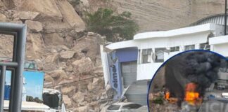 Gigantesco derrumbe en el Anillo Periférico destruye bodegas y desata incendio; buscan posibles personas soterradas