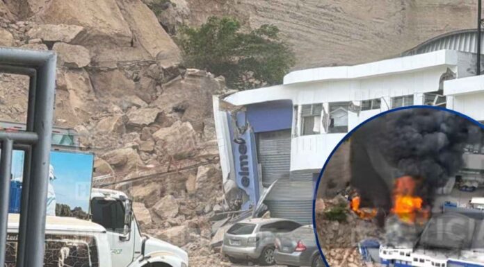 Gigantesco derrumbe en el Anillo Periférico destruye bodegas y desata incendio; buscan posibles personas soterradas