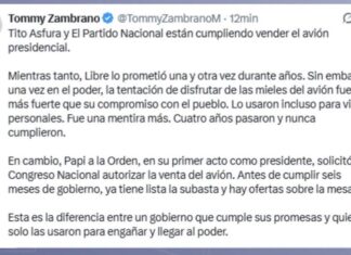 Gobierno inicia subasta del avión presidencial; Tomás Zambrano afirma que se cumple promesa de campaña
