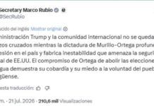 Marco Rubio lanza dura advertencia al régimen de Ortega y Murillo: “No permaneceremos indiferentes”